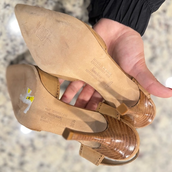 Vintage Manolo Blahnik Tan Heels with Lace-Up Ankle - Picture 4 of 6